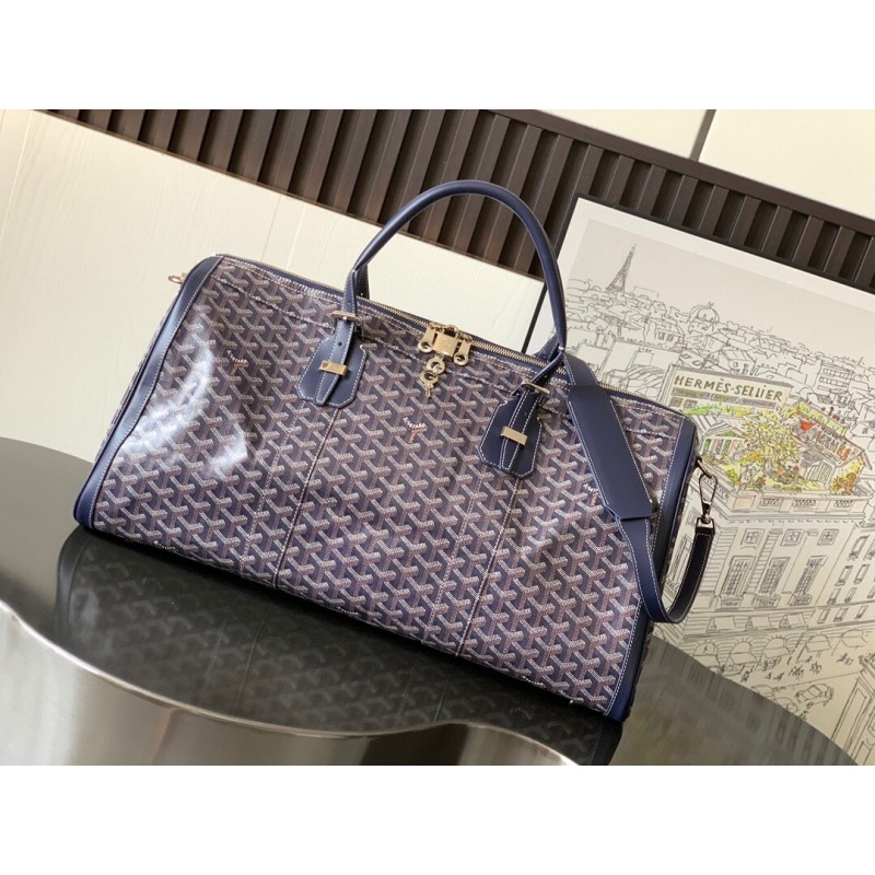 Goyard Croisiere 50 Duffle Bag Travel Gym Carry On Luggage Shoulder Strap Navy Blue 617