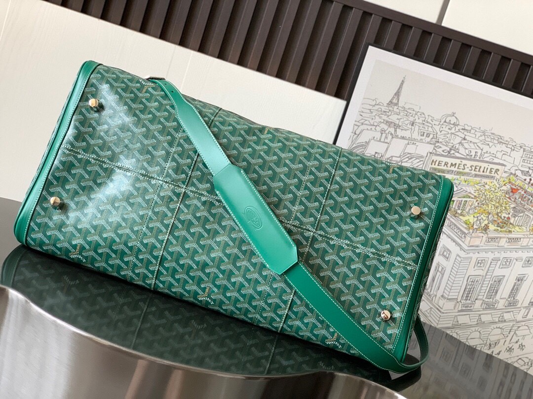 Goyard Croisiere 50 Duffle Bag Travel Gym Carry On Luggage Shoulder Strap Green 655