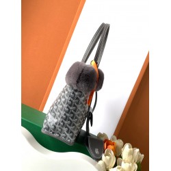 Goyardine Rabbit Rex Fur Reversible Mini Anjou Grey