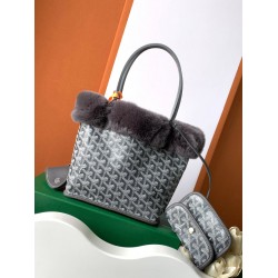 Goyardine Rabbit Rex Fur Reversible Mini Anjou Grey