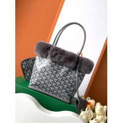 Goyardine Rabbit Rex Fur Reversible Mini Anjou Grey