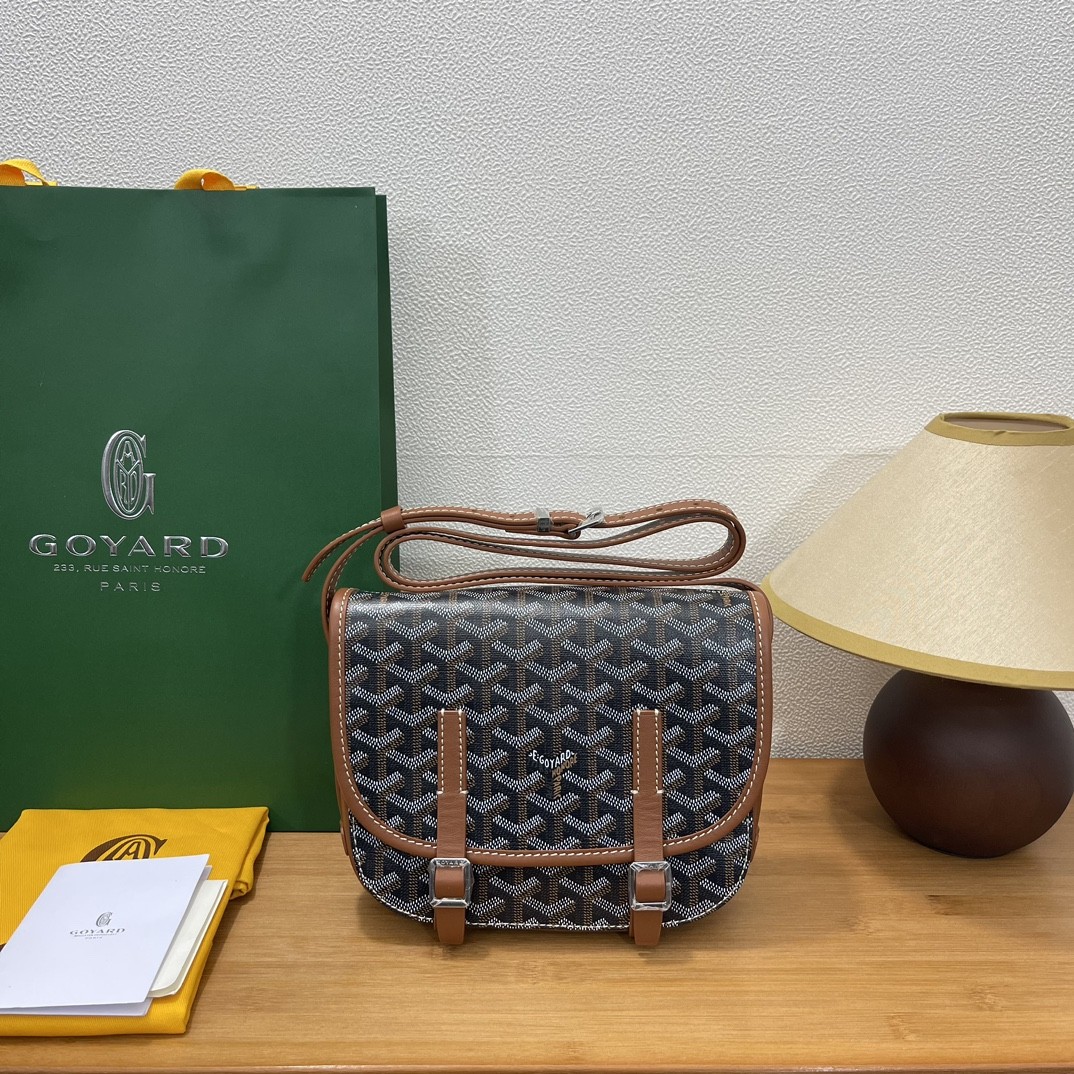 Goyard double button mini messenger bag 22CM   Black Tan 832